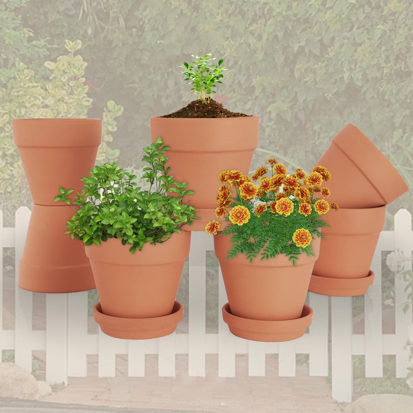 CUZZME 4 Inch Clay Pot for Plant with Saucer, Flower Pot with Tray, 12 Pack Small Terra Cotta Plant Pot with Drainage Hole, Terracotta Pot for Indoor Outdoor Plant, Great for Plants (4inch 12Pack)
