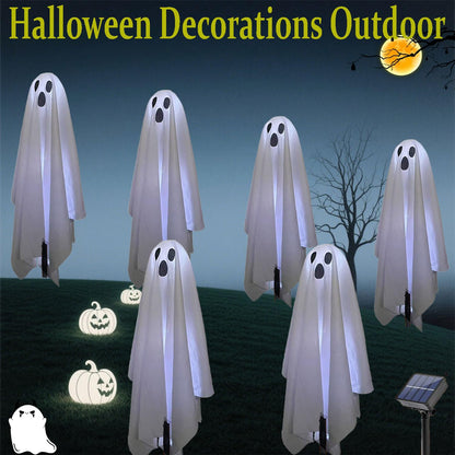 6 in 1 Halloween Decorations Outdoor, Solar Ghost Pathway Lights, Waterproof, LED Light Up Spooky Ghost Decor for Front Door Porch Garden Yard Lawn Patio Halloween Party