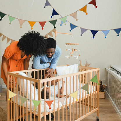 Fabric Bunting Banner, 2 Pack Handmade Neutral String Banner with Felt Ball Each 8.5 ft 10 Flags Nursery Wall Hanging Wedding Birthday Home Baby Shower Party Decoration Bunting (Orange 2 Pack)