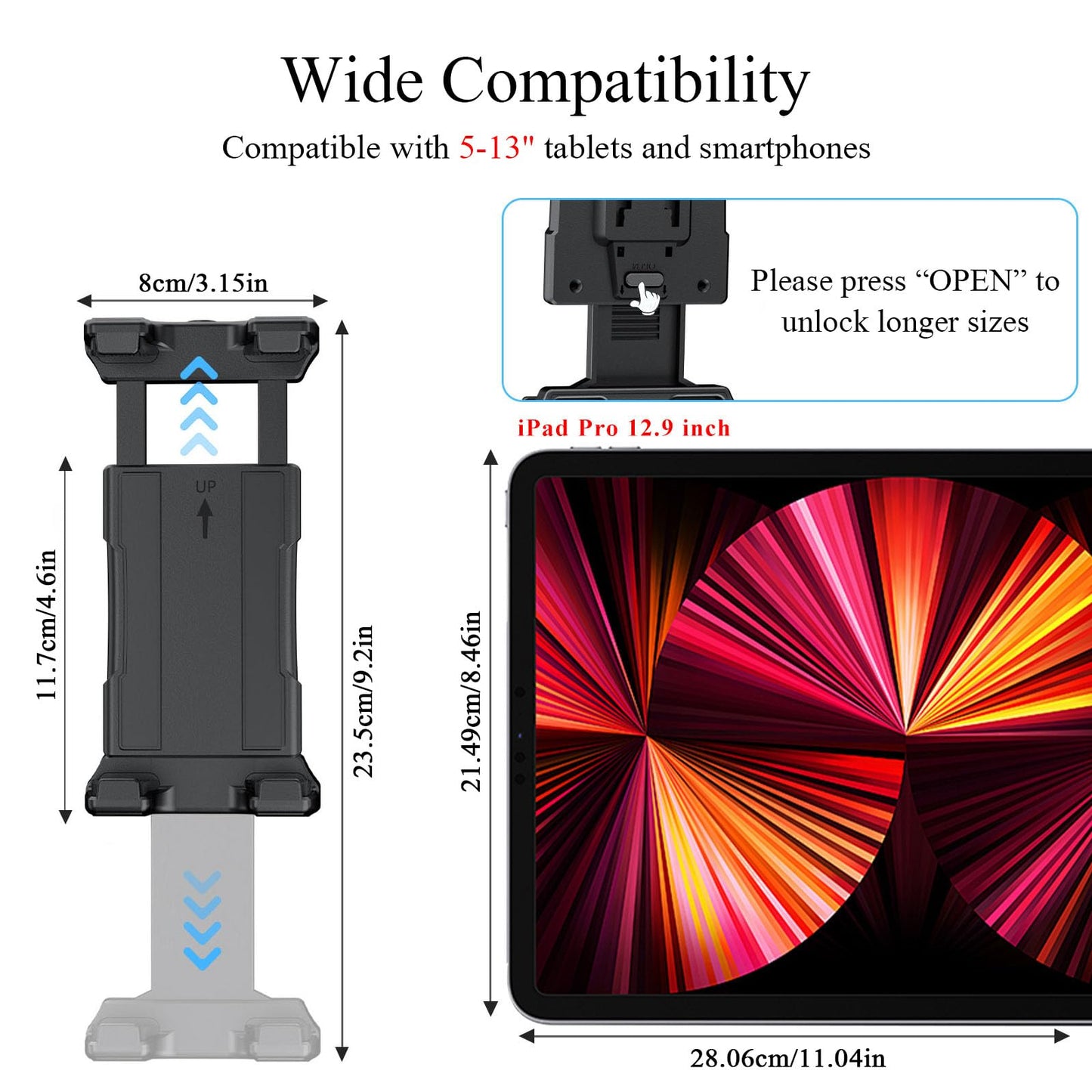 OHLPRO Tablet Mount for Truck - Heavy Duty Drill Base - Tablet Holder for Car Dashboard, iPad Holder for All 5"-13" iPad Pro Samsung Galaxy Kindle fire Tablets and Car Wall Desk etc.
