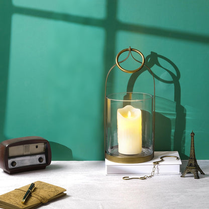 6" Wide Handmade Sturdy Glass Cylinder Jar with Metal Stand in Antique Brass, Display Glass Container for Candles and Plants, Hurricane Lantern, Candle Holder, Industrial, Farmhouse, Outdoor