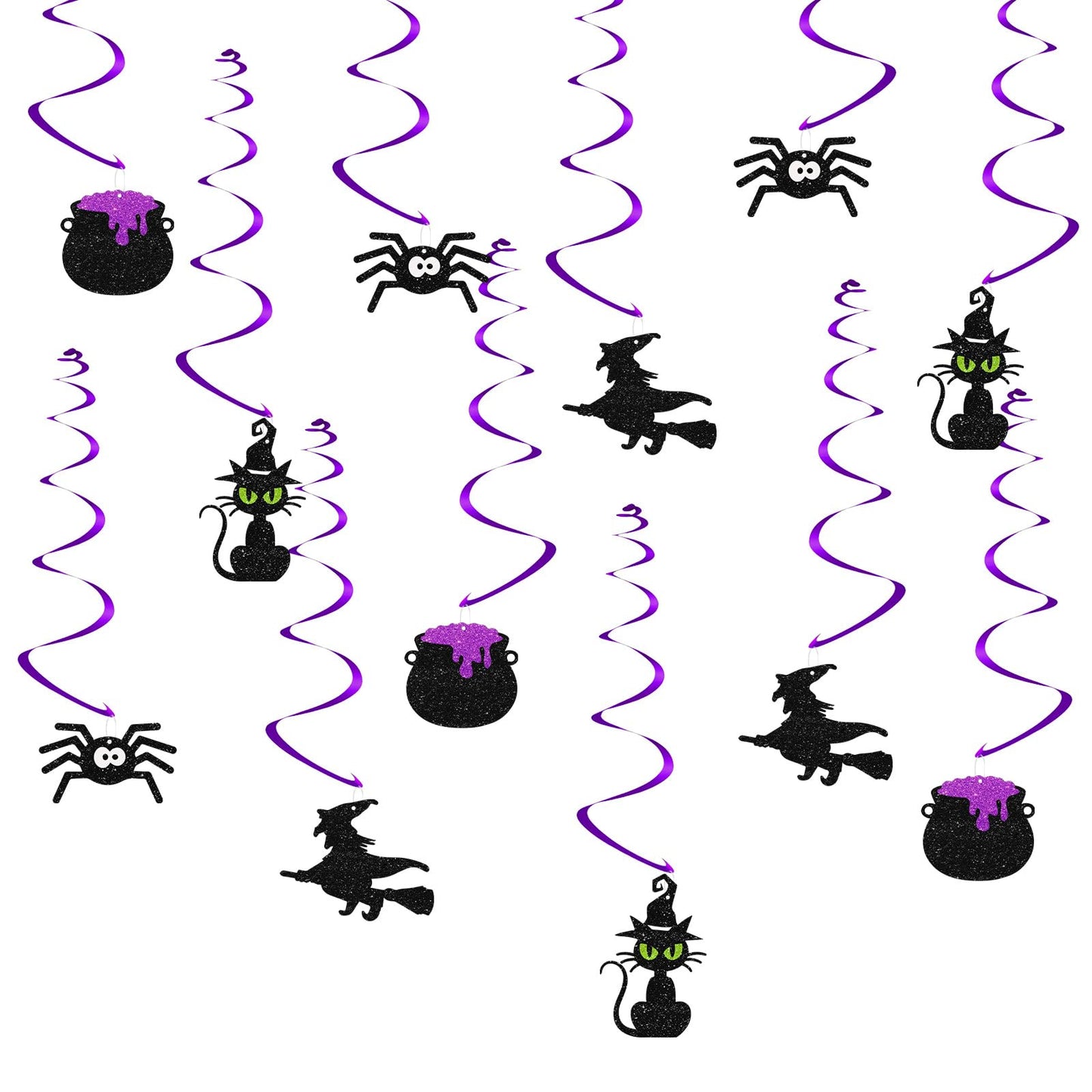 24pcs Halloween Hanging Swirl Decorations, Witch/Cauldron Signs Ceiling Whirl Streamer Hanging Banner, Baby Is Brewing Hanging Swirls for Halloween Party Decoration