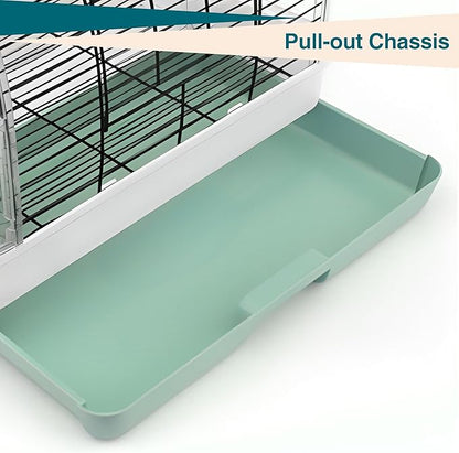 Portable Bird Cage Carrier, Travel Parrot Cage with 2 Perches, 2 Food Bowls and Tray, Metal Parakeet Cages for Small to Medium Sized Birds Cockatiels Lovebirds Canaries Budgies
