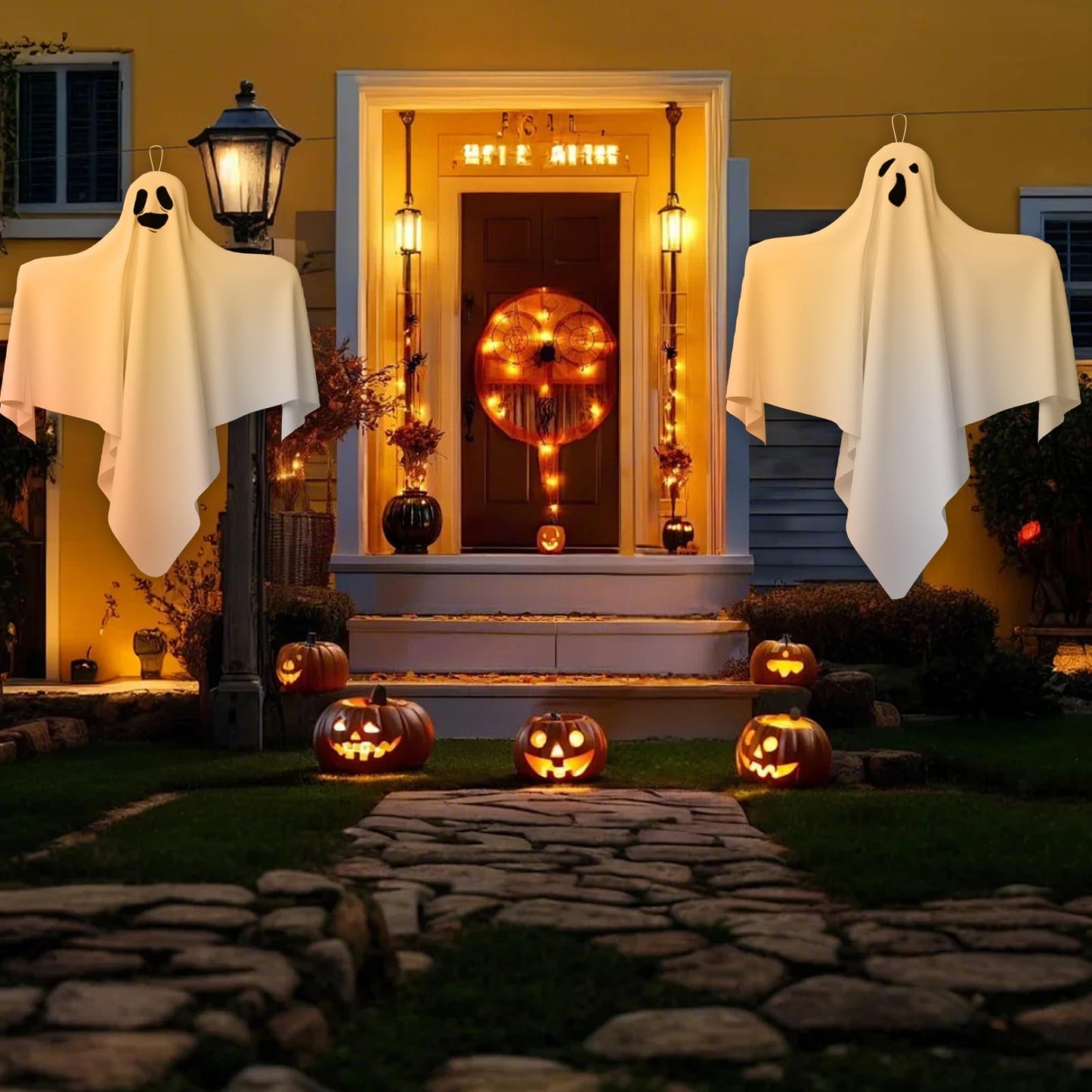 31 Inch Halloween Hanging Ghosts Decoration Outdoor, Indoor Cute Flying White Ghost Decor for Home Halloween Party, Porch, Yard, Garden, Spooky Stuff Props (4 PCS Ghost)