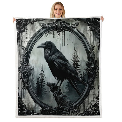 Erosebridal Halloween Crow Fuzzy Plush Throw Black Raven Bird Animal Fleece Blanket Gothic Retro Halloween Sherpa Blanket Woodland Wildlife Crow Decor Throw 50"X60" for Kids Teen Adults Bed Couch
