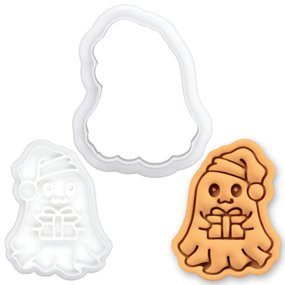 BAKERLOGY Christmas Ghost Mini Cookie Cutter and Stamp Set – Cute Kawaii Fondant Embosser, Cupcake Topper for Festive, Holiday, Winter Baking Decoration Tool