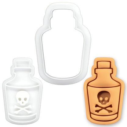 BAKERLOGY Poison Potion Mini Cookie Cutter and Stamp Set – Spooky Magic Bottle Fondant Embosser for Halloween Baking, Witchy Party, Gothic Cupcake Topper