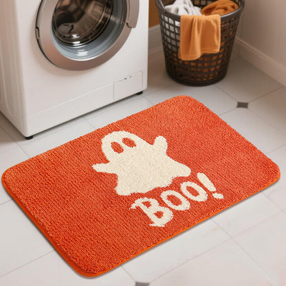 HONCO DIRECT 20x32 inch Cute Halloween Orange Ghost Bath Rug Ghost Bathroom Rug Non-Slip Floor Mat for Bathroom Rug Soft Absorbent Bath Tub Mat Room Halloween Decor Ghost Bath Mat