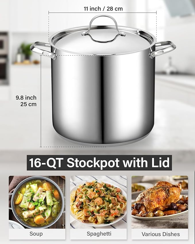 Cooks Standard Classic 16 Quart Stock Pot with Lid, Large Stainless Steel Pot
