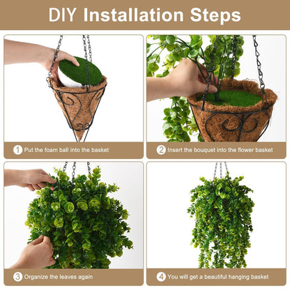 ZFProcess Artificial Faux Hanging Plants Basket for Spring Summer Outdoor Decoration, Fake Eucalyptus Plant UV Resistant Look Real for Outside Porch Home Patio Balcony Yard(Eucalyptus)