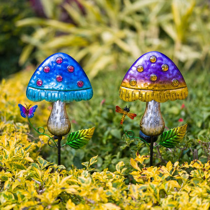 Venniy Solar Mushroom Lights for Outside 2 Pack，Mushroom Solar Lights Outdoor Metal Stakes Decorate Garden,Path,Backyard,Flower Bed,Pathway,Lawn
