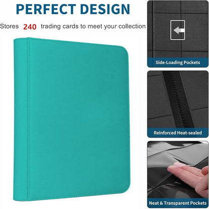 Trading Card Binder 4 Pocket, 240 Pockets Ringless PU Cover Card Collection Binder, Double Sided Card Binder Collector Album, Card Folder for MTG, TCG, Sports Cards, Game Card (Teal, 4Pockets)