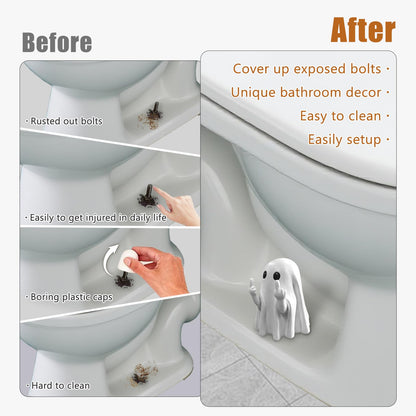 Funny Ghost Toilet Bolt Covers Decorative Toilet Screw Cover Caps, Toilet Caps for Bottom of Toilet, Halloween Cute Toilet Bowl Bolt Covers for Bathroom Decor, Cute Halloween Decor,2-Pack (White)
