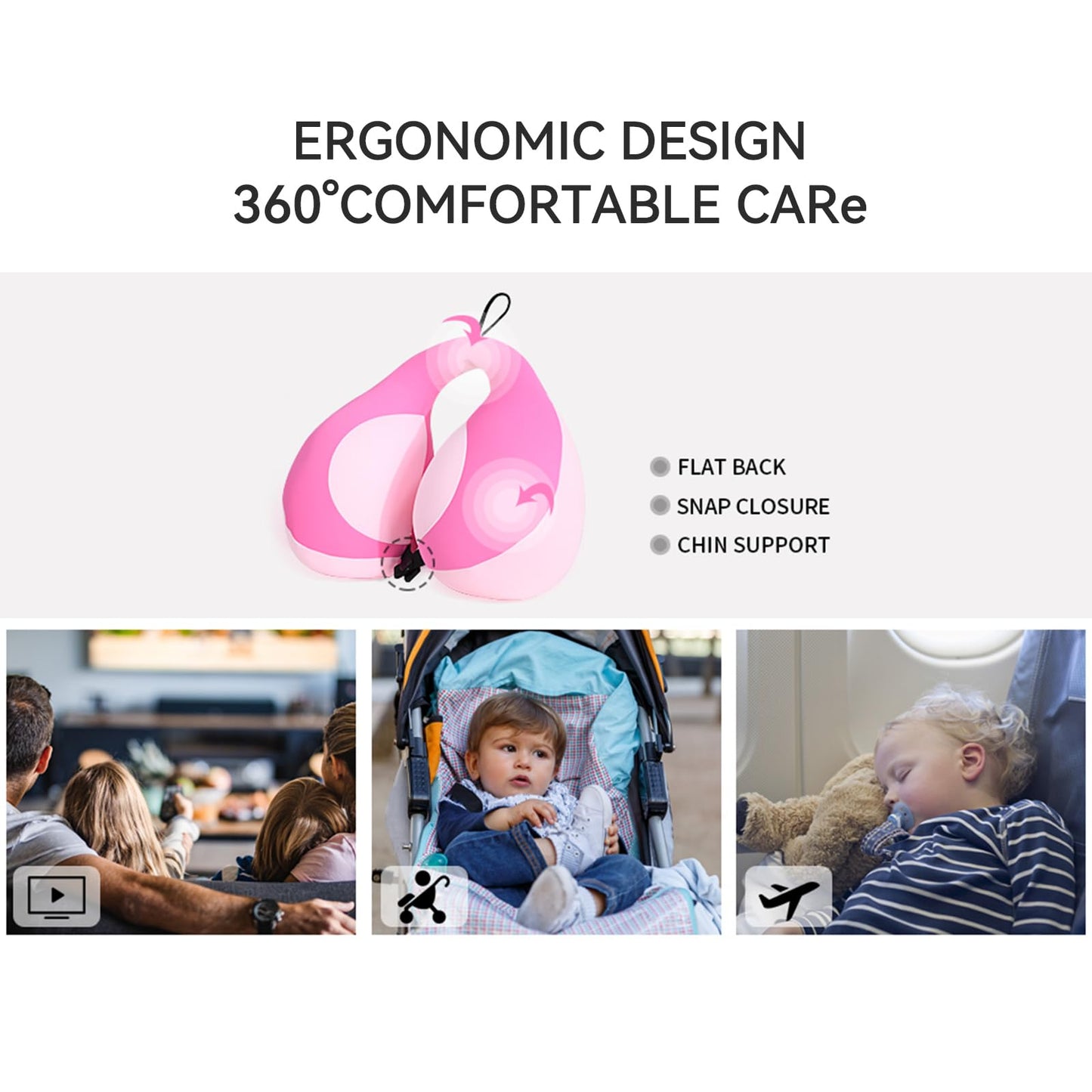 MOOB Kids Travel Pillow for Car Seat Kids Travel Neck Pillow U-Shape Car Seat Head Support Children Stroller Pillow