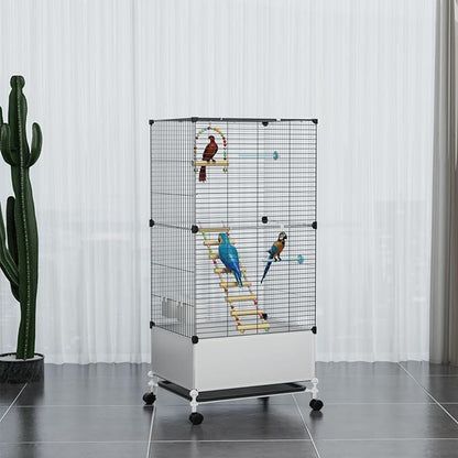 STILLCOVE Big Flight Bird Cage, Black Parakeet Cages with Rolling Stand & Wheels, Wide Birdcage for Parrots Cockatiels Conure Budgie Canary Finch Lovebird