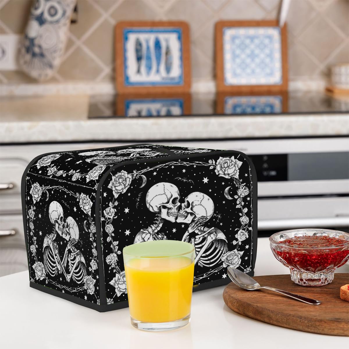 Toaster Cover 4 Slice Wide Slot Halloween Skull SkeletonBread Toaster Oven Dustproof Cover Small Appliance Kitchen Covers Dust and Fingerprint Protection for Women Gift 4 Slice