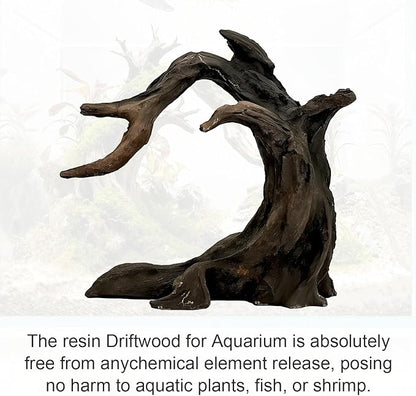 Aquarium Driftwood Decor Set - 1 Anubias Resin Model & 3Pcs Small Natural Driftwood 2-4 inch for Aquascaping, Fish Tank Landscape Design