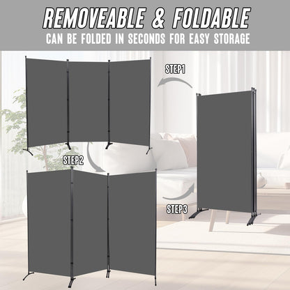 3 Panel Folding Room Divider, 102" Wx71.3 H Portable Privacy Screen, Grey