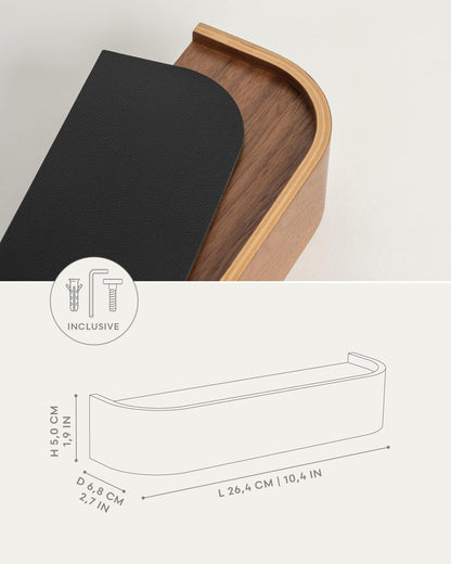Kazai. Key Holder 'Toke' | Minimalist Key Hook Design from Berlin | Modern Key Holder Wall Mount with Wooden Shelf | Key Rack for Wall as Entryway Organizer | Walnut