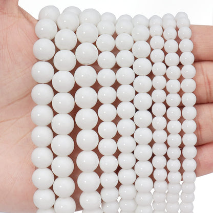 60pcs 6mm Natural Stone Beads White Jade Tridacna Beads Energy Crystal Healing Power Gemstone for Jewelry Making, DIY Bracelet Necklace