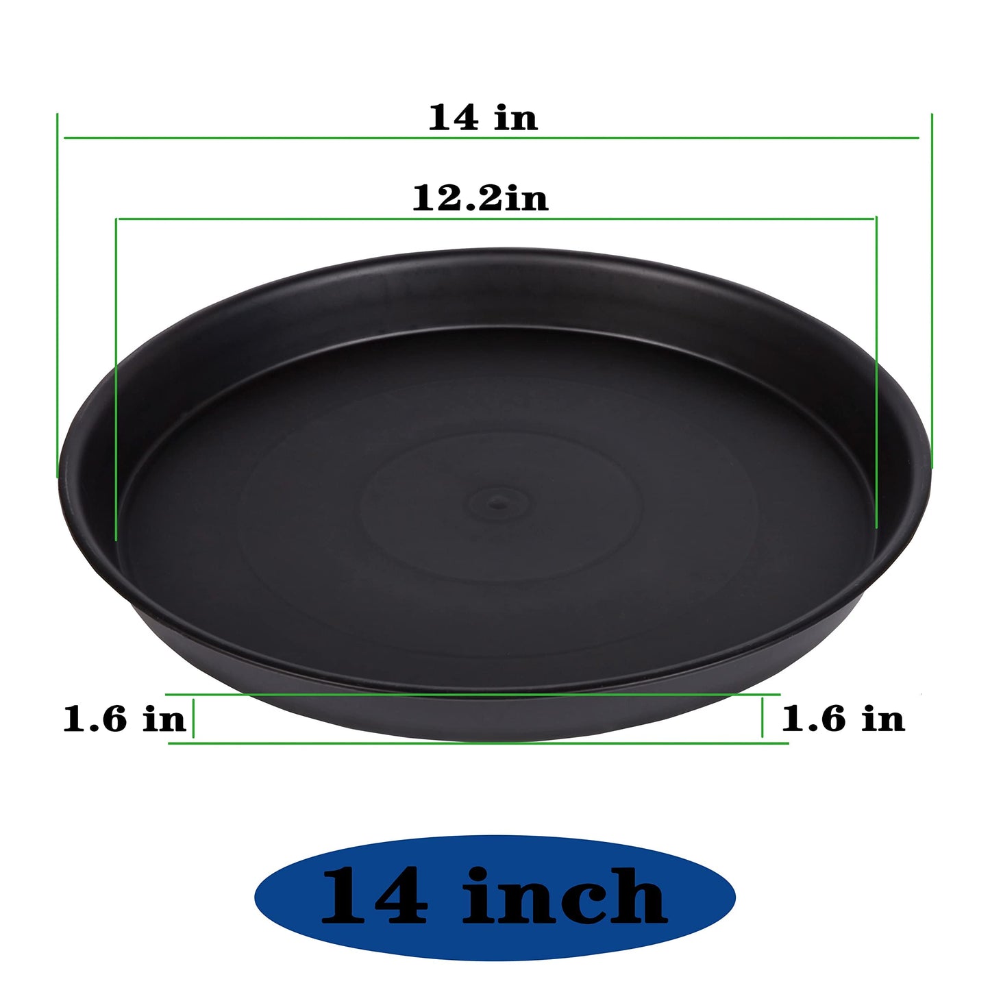 Bleuhome 2 Pack of 14 inch Plant Saucer, Heavy Duty Round Plant Trays for Pots, Plastic Plant Water Tray, Flower Plant Saucers for Indoors, Pot Drip Trays for Planter 12-14" (14", Black)