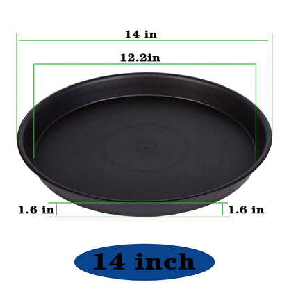 Bleuhome 2 Pack of 14 inch Plant Saucer, Heavy Duty Round Plant Trays for Pots, Plastic Plant Water Tray, Flower Plant Saucers for Indoors, Pot Drip Trays for Planter 12-14" (14", Black)