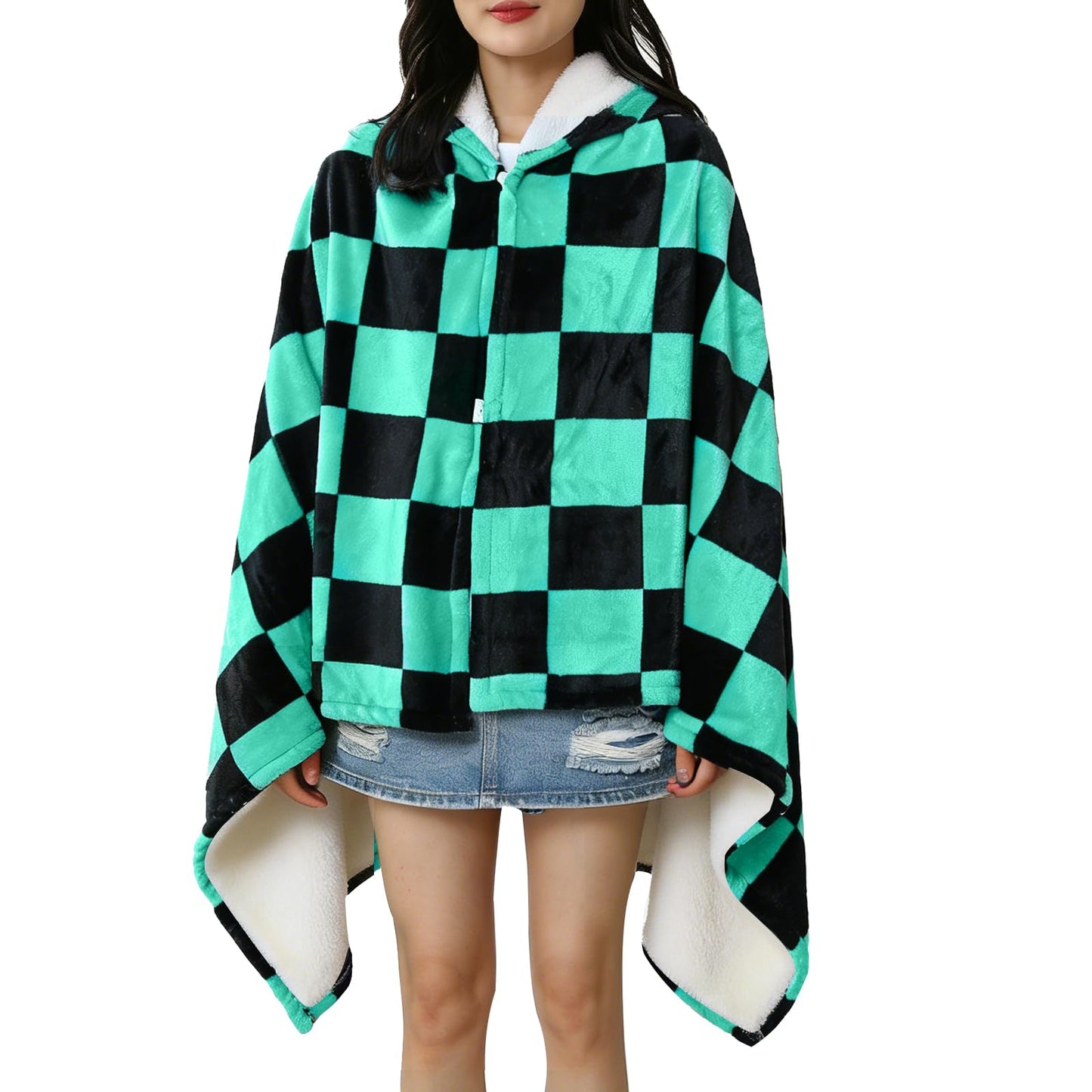Juejuezi Hooded Wearable Blanket Hoodie Throw Blanket Cloak Cosplay Costume Shawl Wrap Nap Quilt 160x100 cm/63x40in(Green,One Size)