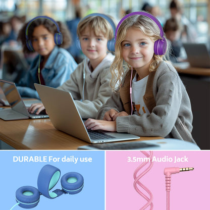 AILIHEN Kids Headphones Bulk 10-Pack for K-12 School Classroom, On-Ear Wired Headset with Microphone for Students Children with 93dB Volume Limited, 3.5mm Jack for Chromebooks Tablets Laptop Computer