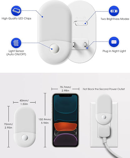 L LOHAS LED Blue Night Light, Night Lights Plug into Wall[2 Pack], 0.6W LED Nightlight, Dusk to Dawn Sensor, 30/60LM Adjustable Brightness, Automatic Night Light for Kid, Bathroom, Nursery, Hallway