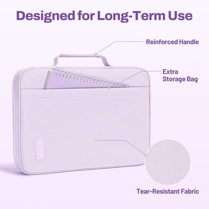 SUNEE Zipper Binder 1 Inch, Removable 3-ring binder, 175-Sheet Capacity, 5-Tab Dividers Expanding File Folder, Small Binder Bag Organizer Storage for Student School Classroom Supplies, Lavender Purple