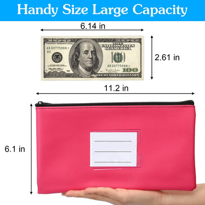 10 Pack Money Bags with Zipper, PU Leather Cash Pouches with Label, 11 x 6 Inches, Bank Deposit Bag for Coins, Bills, Checks, Invoices, Cosmetics, Tools, 10 colors