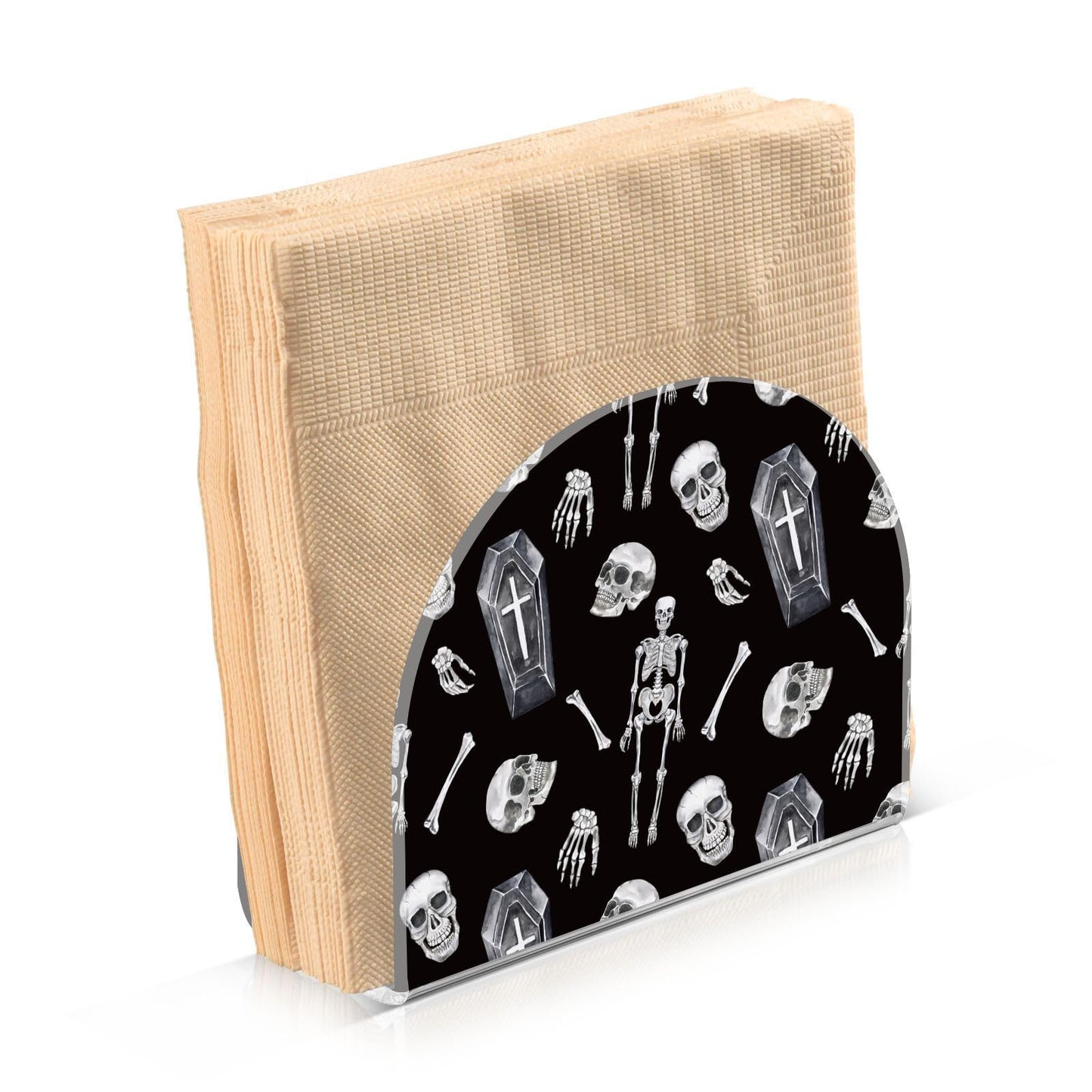 YNNALE Gothic Skull Skeleton Coffin Black Napkin Holder for Table Acrylic Cocktail Napkin Holders Decorative Tissue Dispenser Vertical Napkin Holder for Home Decor Kitchen Dining