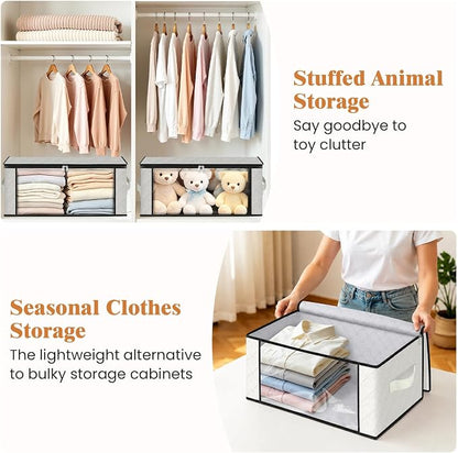 Fab totes 35L Closet Organizers and Storage, Foldable Under Bed Storage Containers, Storage bags for Organizing Bedroom, Closet, Clothing,Organization with Handle (4 Pack,Ivory)