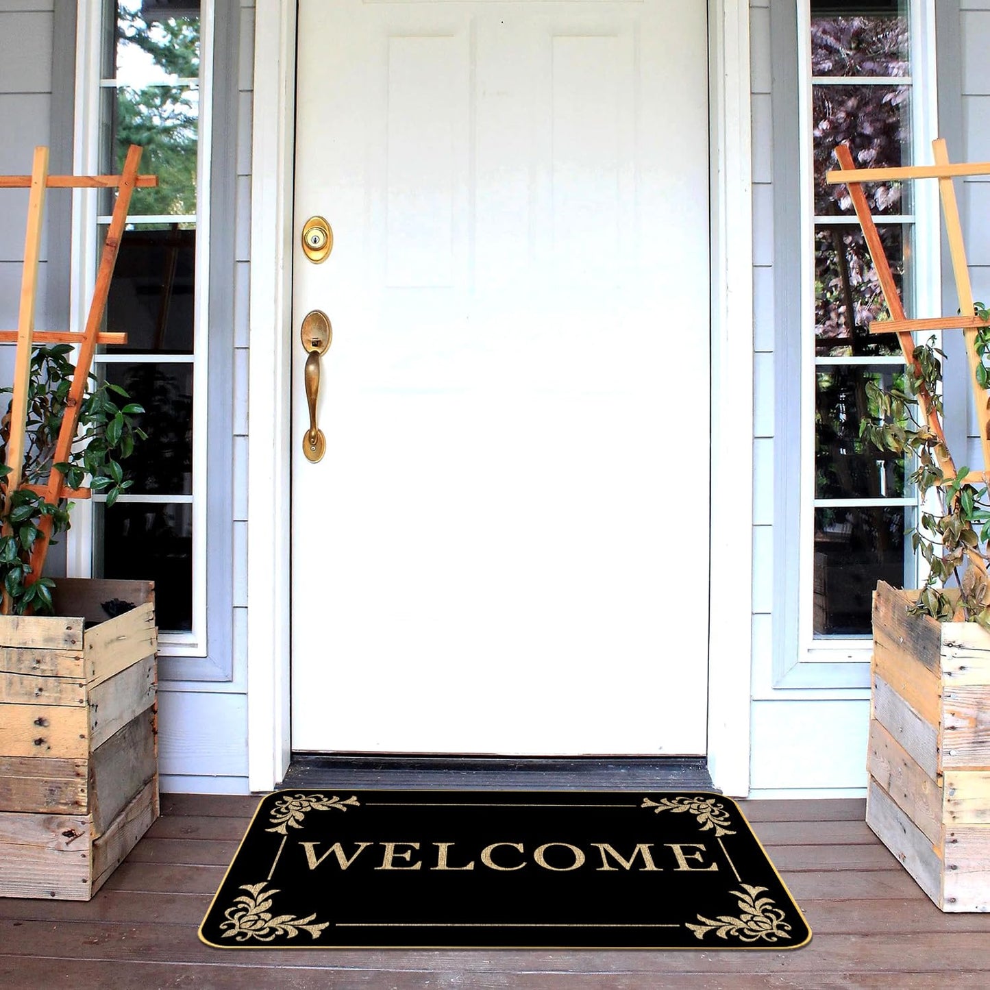 Welcome Mats Duty Sturdy Front Door Mat for Home Entrance Indoor and Outdoor, Garage and Garden Outside Entryway Floor Mat, Non Slip, Fade Resistant, Easy Clean 17 x 29 Inch (Black)