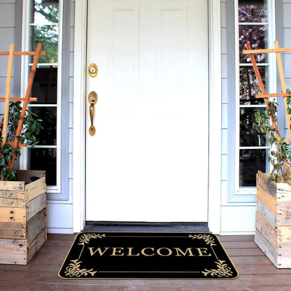 Welcome Mats Duty Sturdy Front Door Mat for Home Entrance Indoor and Outdoor, Garage and Garden Outside Entryway Floor Mat, Non Slip, Fade Resistant, Easy Clean 17 x 29 Inch (Black)
