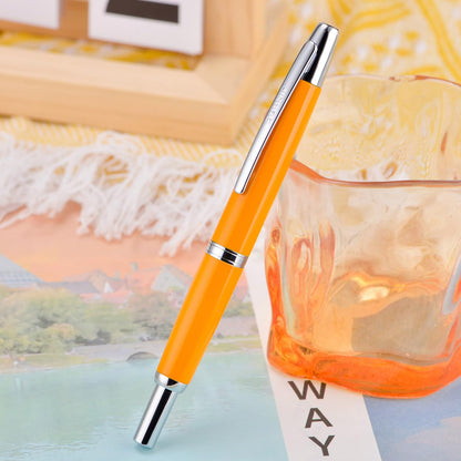 Jinhao 10 Press Fountain Pen with Box, Orange Retractable Extra Fine Nib with Ink Converter Set (Silver Clip)