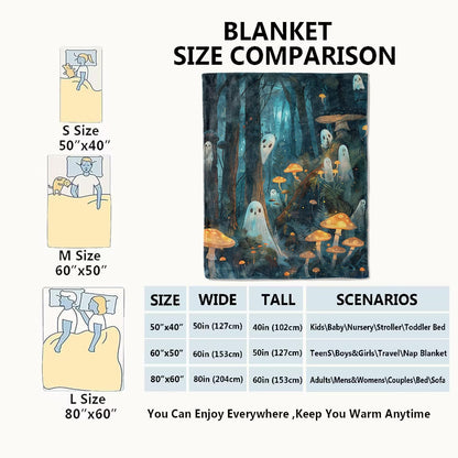 VODRM Ghost Blanket Haunted Forest Throw Blankets,Birthday Gifts for Kids Adult,Lightweight Soft Fleece with Glowing Dark Mushroom,Sofa Couch Bed Room Horror Halloween Decor 50x60in
