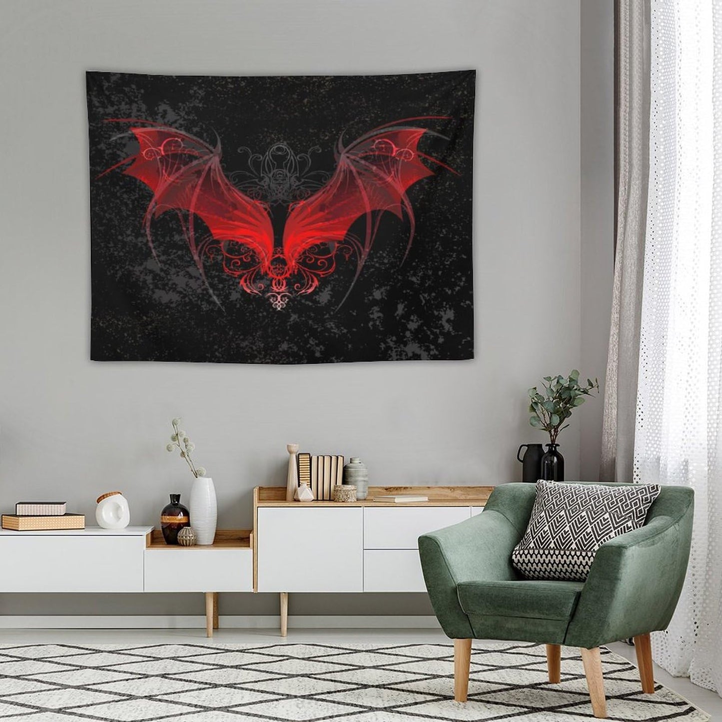 HZOHNAGO Gothic Tapestry Retro Red Bat Pattern Printed Wall Tapestry Wall Hanging for Bedroom Living Room Dorm 40" W x 30" H
