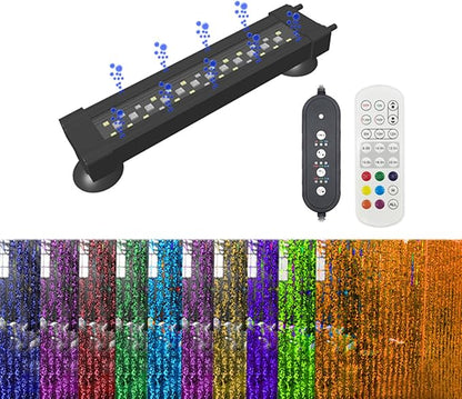 Submersible Aquarium Light for Fish Tank,24/7 Mode Full Spectrum LED Fish Tank Light with Air Bubble Hole RGB Color Changing Brightness Timer Adjustable,11.8inch 10W Fish Light