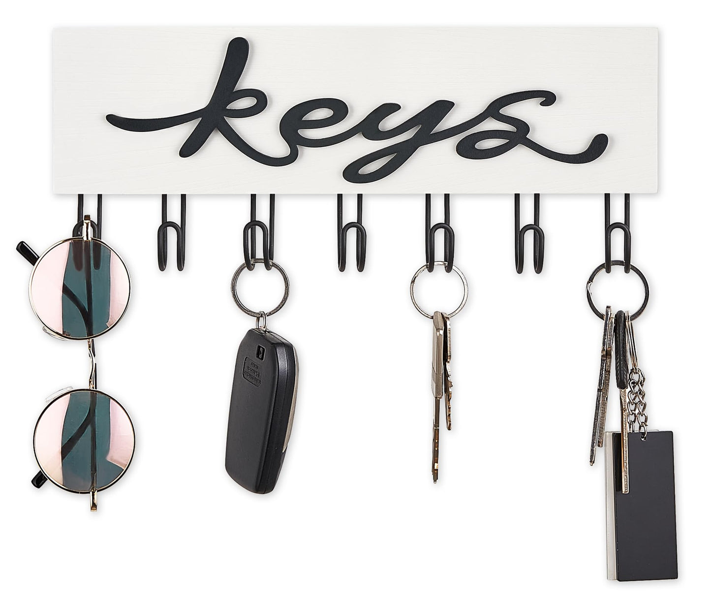 Mkono Key Holder for Wall Decorative with 7 Hooks, Wall Mounted Keys Hanger Organizer Rustic Wood Hanging Key Hooks Home Decor Farmhouse Key Rack for Entryway, Hallway, Office, White