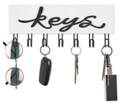 Mkono Key Holder for Wall Decorative with 7 Hooks, Wall Mounted Keys Hanger Organizer Rustic Wood Hanging Key Hooks Home Decor Farmhouse Key Rack for Entryway, Hallway, Office, White