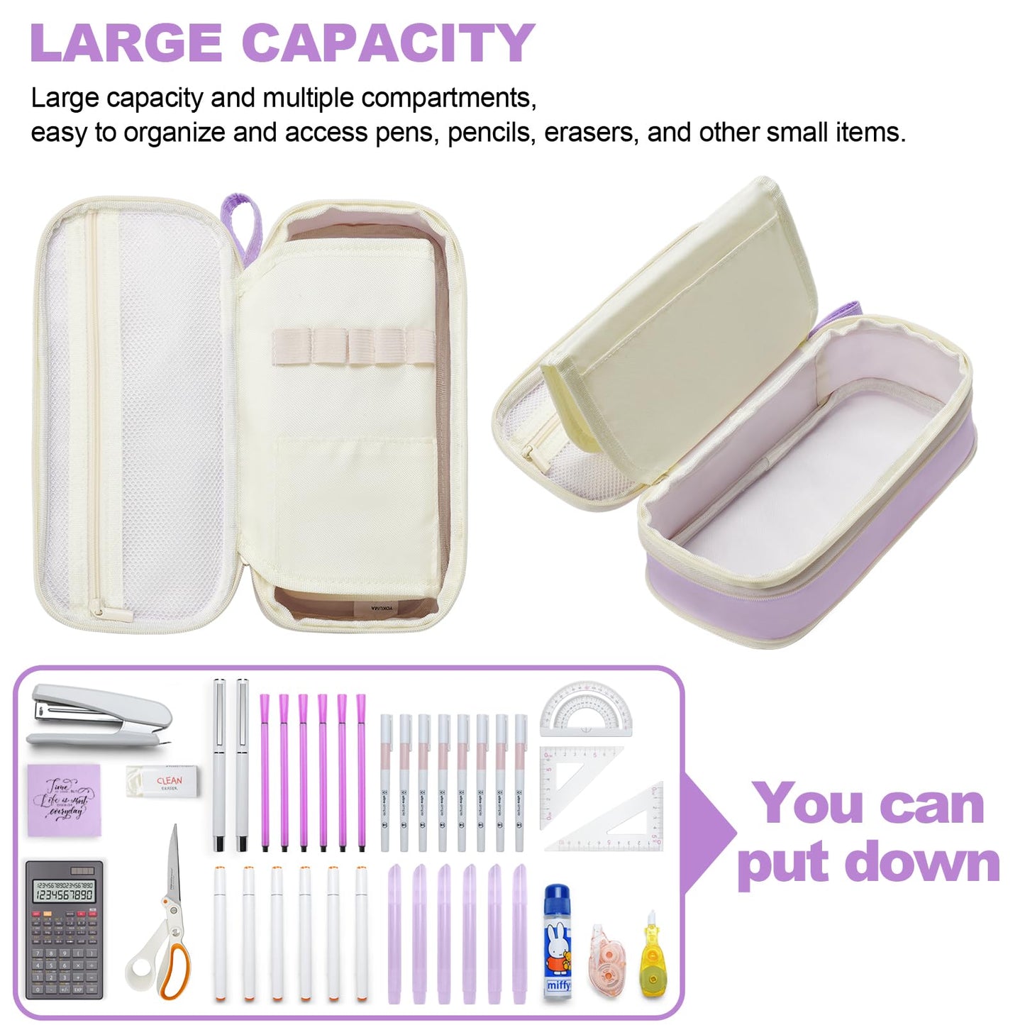YOKUMA Pencil Case Cute Pencil Pouch for Girls Big Capacity Pen Bag Box, Kawaii Aesthetic College School Supplies for Student Teen Adults Preppy, Purple