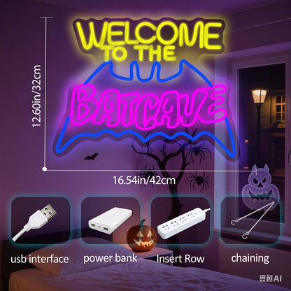 Halloween Bat Cave Neon Sign Gifts for Men Night Light Man Cave Bar Decor Bat Led Lights for Bedroom Home Bar Club Party Decorations Mens Gifts for Birthday