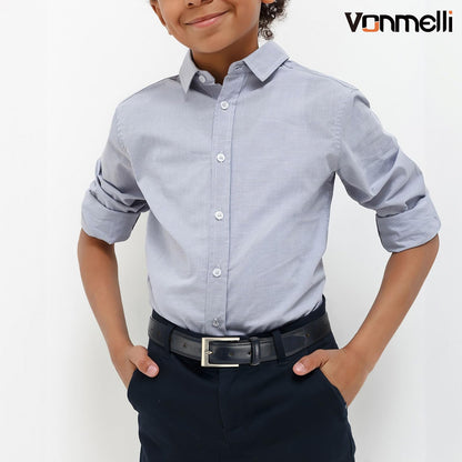 VONMELLI Boys Belt Leather Kids Blue Belt for Dress Jeans Formal and Casual Pants School Uniform Belts, XXL