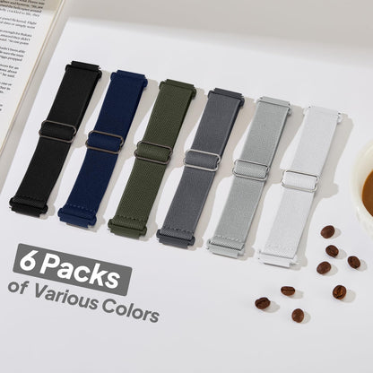 6 Pack Stretchy Bands Compatible with Samsung Galaxy Watch 7 6 5 4 40mm 44mm/Galaxy Watch 6 4 Classic 42mm 46mm 43mm 47mm/Galaxy 5 Pro 45mm/Active 2, 20mm Elastic Nylon Sport Strap for Men Women