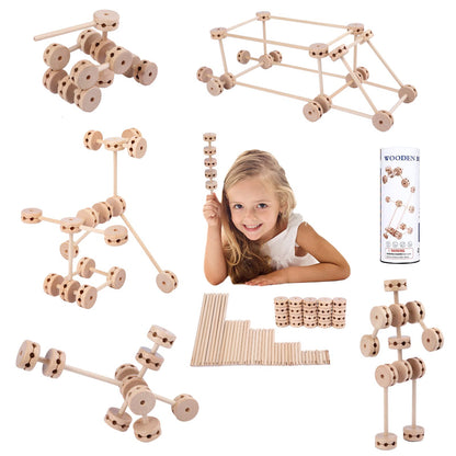 QZJVKBXY Wooden Building Blocks for Kids, STEM Preschool Learning Toys for Children, Educational Creative Construction Tinker Gift for Boys and Girls, 60 Pcs.