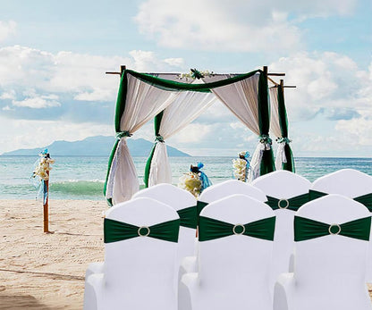 JKDMJF Stretch Spandex Hunter Green Chair Sashes Bows 50 Pack - Universal Chair Bands with Silver Buckle for Wedding Party Engagement Banquets Bridal Shower Events Decorations