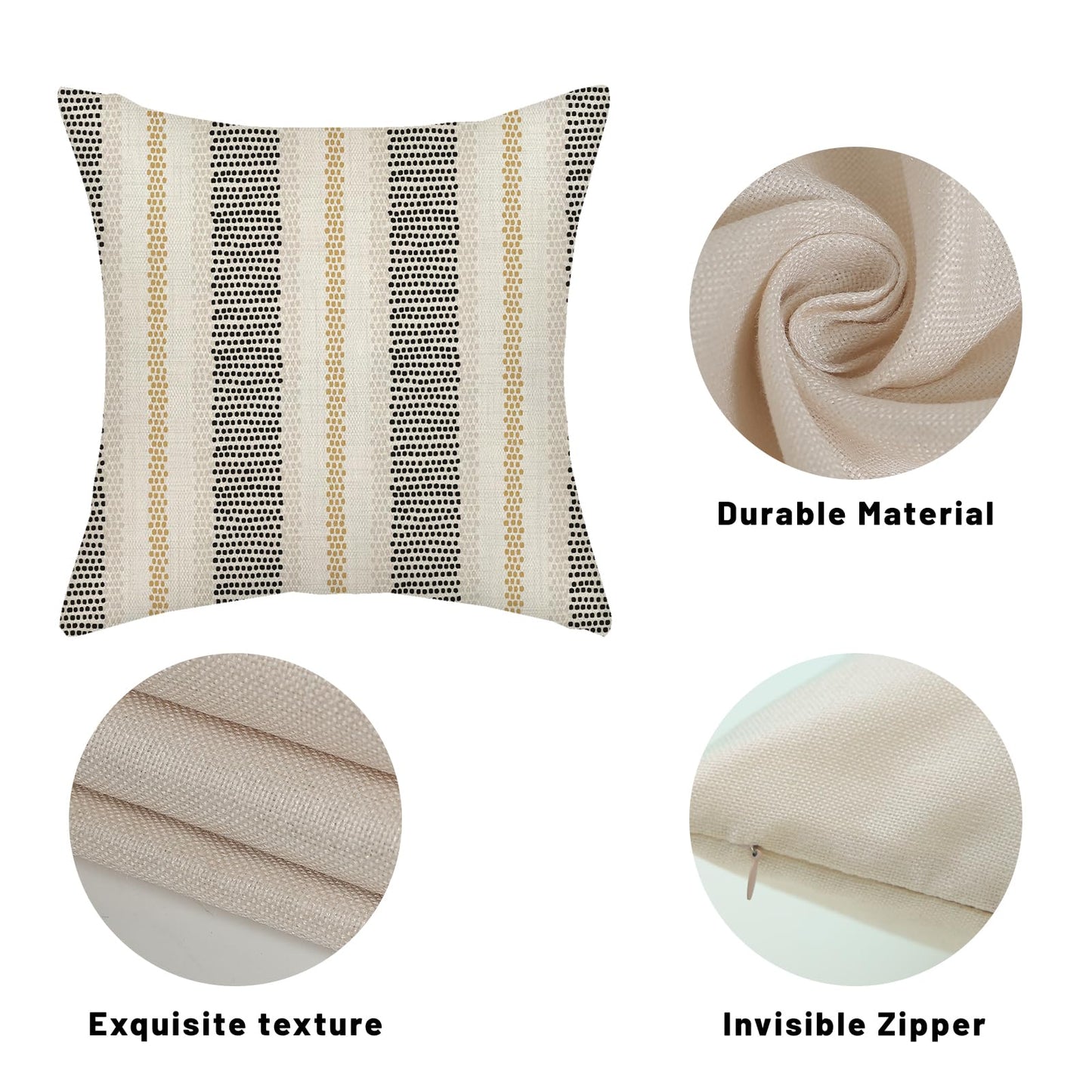 DAFENA Black Pillow Covers 18x18 Inch 2 Pcs Boho Mustard Yellow Polka Dots Striped Decor Throw Pillows Modern Geometric Outdoor Farmhouse Decoration Pillowcase Linen Cushion Cover for Couch Sofa