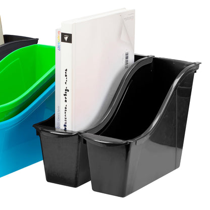 Storex Small Book Bin - Interlocking Plastic Organizer for Home, Office, and Work Space - Black, 6-Pack (70123C06C)