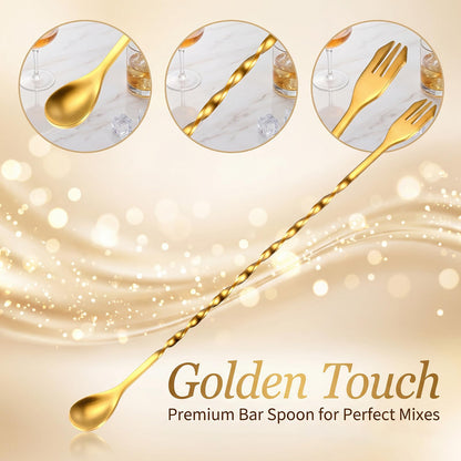 Boao 8 Pcs 10 Inch Long Bar Spoon Cocktail Spoon Stirring Mixing Stainless Steel Spiral Pattern Stirrers Spoons Dirty Soda Bar Supplies Gift for Bartender Home (Multicoloured)
